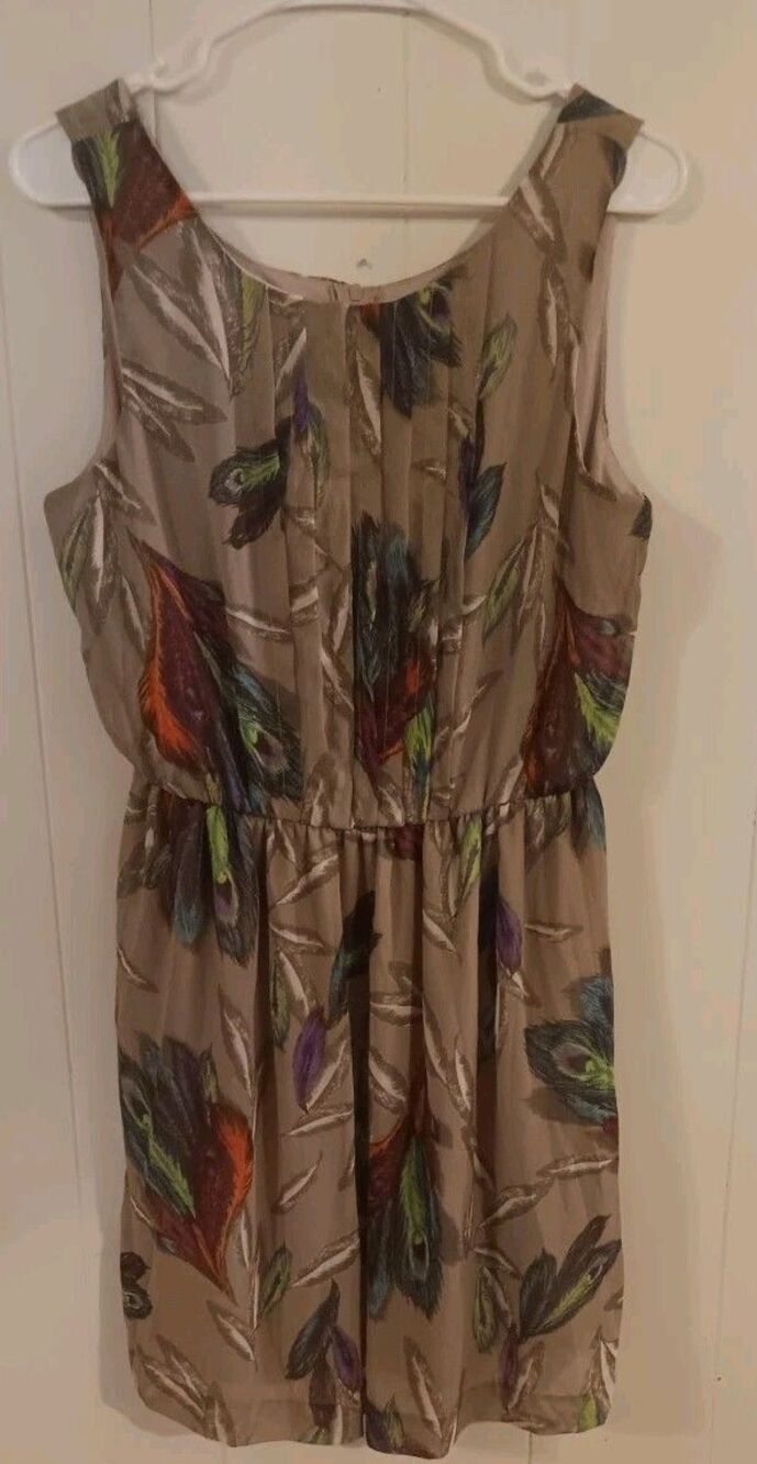 Teeze Me Sleeveless Dress Women’s Size 11 Feather Boho Cottage Hippie Retro
